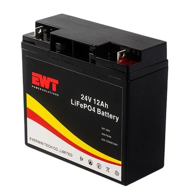 24V 12AH VRLA Lifepo4 Batteria a ciclo profondo Batteria al litio ferro fosfato Max corrente di scarica 10A Continuo Il rapporto di ricarica 0.2C