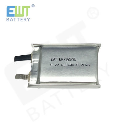 Batteria ricaricabile al litio polimerico LP702535 3.7V 600mAh con supporto OEM Odm e protezione contro le scariche