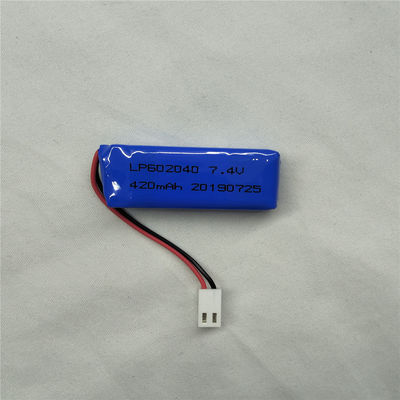 LP602040 7.4V 420mAh Batteria al litio polimerico con caratteristiche di sicurezza Protezione contro scarica -20°C a 45°C