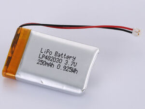 LP482030 3.7V 250MAH LiPo Pack ad alta capacità densità energetica 150-200 Wh/kg e impatto ambientale contiene materiali tossici