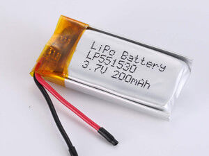 LP551530 200MAH Batteria polimerica al litio d'argento con 500 cicli Vita del ciclo per industria e commercio -20°C a 45°C