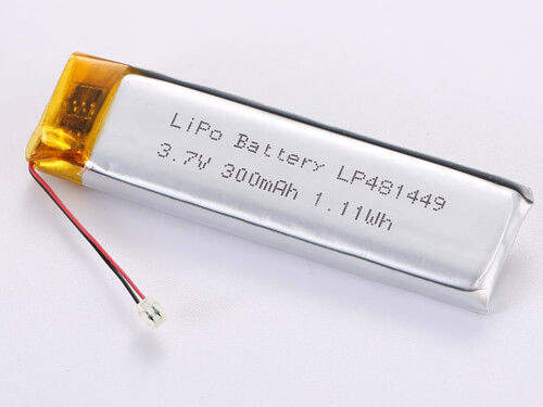 LP481449 3.7V 300MAH JST Discharge Connector LiPo Pack ad alta capacità per applicazioni professionali -20 a 45 gradi Celsius