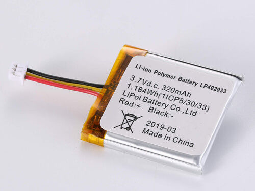 Potente batteria agli ioni di litio da 3,7 V 320 MAH LP402933 con 500-1000 cicli e ampia gamma di temperature