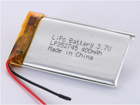 UN38.3 Certificato LP352745 3.7V 400MAH Batteria polimerica al litio per carica rapida di 2 ore e scarica prolungata di 4-6 ore