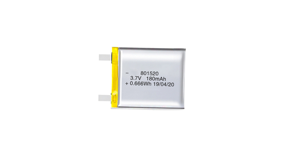 801520 Batterie ai polimeri di litio da 3,7 V 180 mAh con alta densità energetica e 300 cicli di ricarica